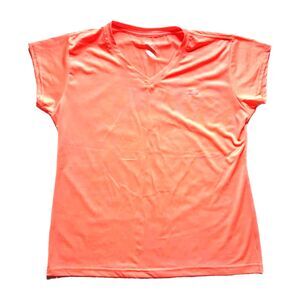 AVIA Womens XL Orange Striped V Neck Short Sleeve Athletic Activewear Top Tee